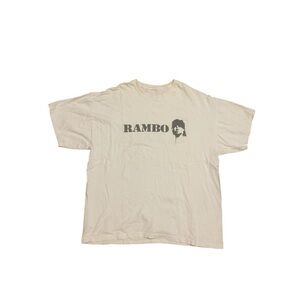 Vintage Y2K Rambo Movie Promo White Short Sleeve Sylvester Stallone Men Tee Sz L